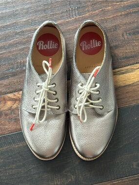 Rollie Nation Metallic Pewter Leather Derby Shoes - Size EU 37/6-7 US